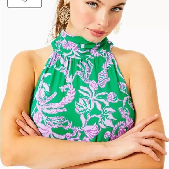 LILLY PULITZER Wyota Skirted Romper Brazilian Green Salty Sandbar. Large NWT - Picture 4 of 15